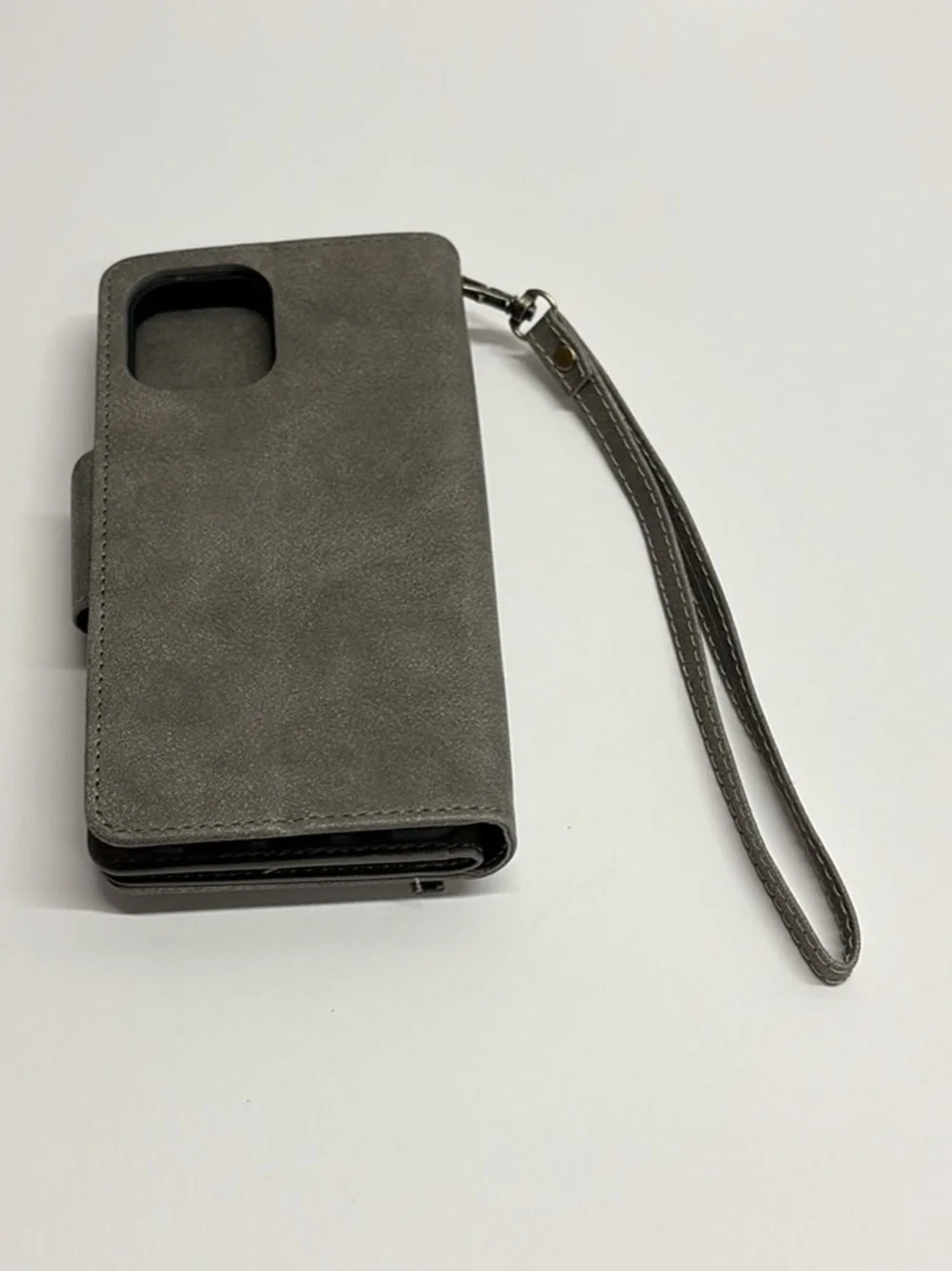 Gray Wallet Folio iPhone 12 Case with Wrist Strap
